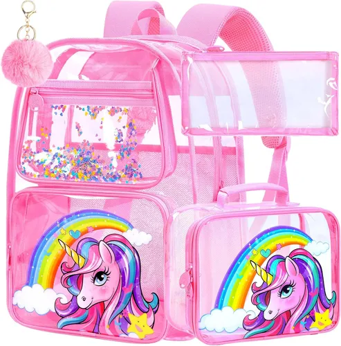 Miniatura 55 de Mochila transparente, aprobada por el estadio, para niñas y niños, mochila transparente de PVC resistente para mujeres y hombres