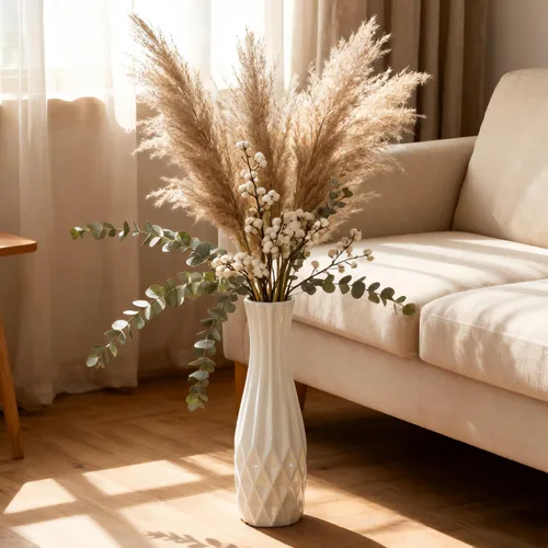 Miniatura 9 de Florero alto de cerámica de 17.7 pulgadas, florero grande blanco para sala de estar, decoración moderna del hogar, oficina, dormitorio, cocina