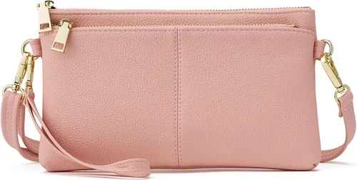 ZOOEASS Bolso pequeño cruzado con triple cierre, monedero ligero de cuero vegano tipo sobre para la muñeca, incluye correa ajustable para el hombro