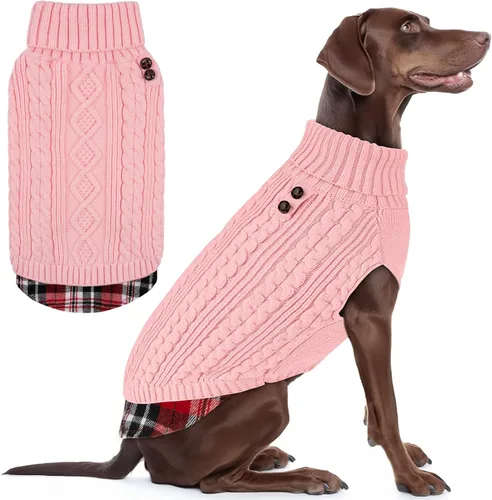 Miniatura 16 de KYEESE - Suéter para perro mediano, suéter tejido con estampado de cuadros, cálido abrigo de mascotas para otoño e invierno
