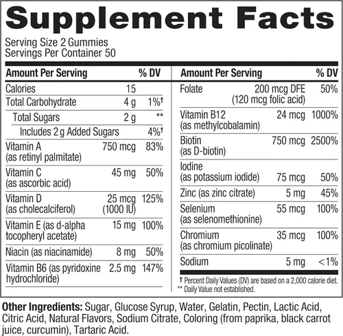 Miniatura 7 de OLLY Teen Girl Multi Gummy, piel saludable y apoyo inmunológico*, vitaminas esenciales, biotina, zinc, multivitamínico masticable, sabor a melón