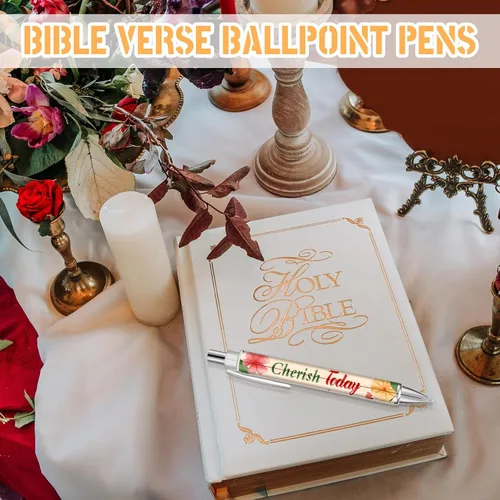 Miniatura 4 de Jutom 72 bolígrafos con versículo bíblico, bolígrafos de flores cristianas, bolígrafos con citas inspiradoras, bolígrafos retráctiles de tinta negra