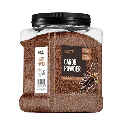 Roots Circle Polvo de algarrobo premium sin azúcar | Kosher a granel de 14 onzas – Alternativa al cacao en polvo | Rico en fibra de cafeína sin