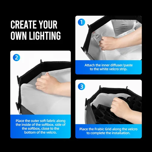 Miniatura 7 de AMBITFUL Mini Softbox de 11.8"/30cm de Liberación Rápida y Plegable con Montura Bowens y Soporte para Speedlight, Compatible con Luz de Video LED