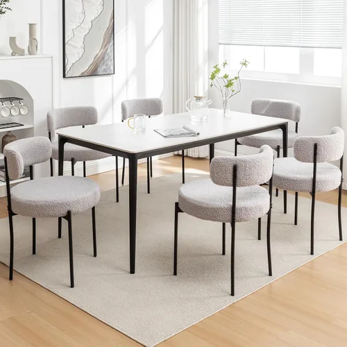 Miniatura 18 de Boucle - Juego de 2 sillas de comedor modernas de mediados de siglo con patas de metal, sillas de cocina tapizadas para comedor, cocina (beige)