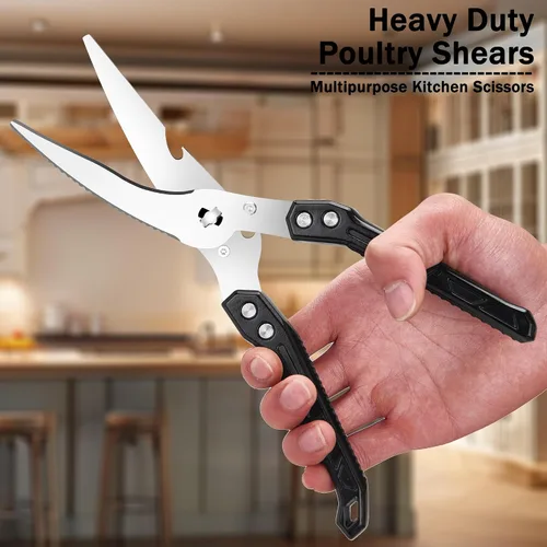 Miniatura 4 de Tijeras de cocina resistentes para aves de corral, tijeras profesionales de alimentos para pollo, cortar carne cruda y huesos de aves de corral