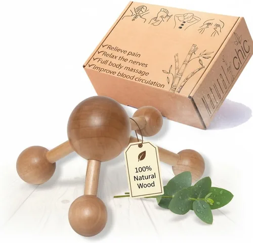 Miniatura 2 de Masajeador de mano de madera natural, alivio muscular relajante, rodillo de limpieza revitalizante, herramienta de terapia calmante para la espalda