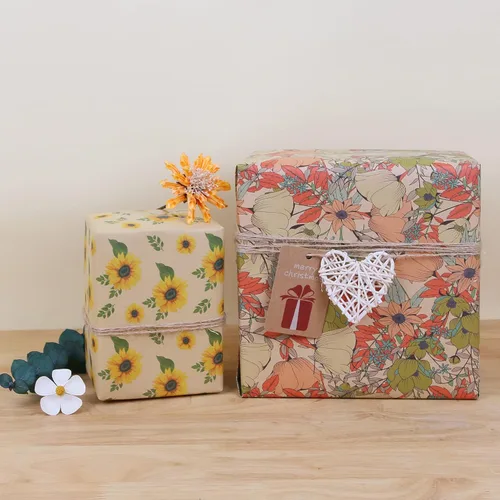Miniatura 5 de Aimyoo Rollo de papel de regalo floral de kraft jumbo, papel de regalo para todas las ocasiones con flores de girasol para boda, despedida