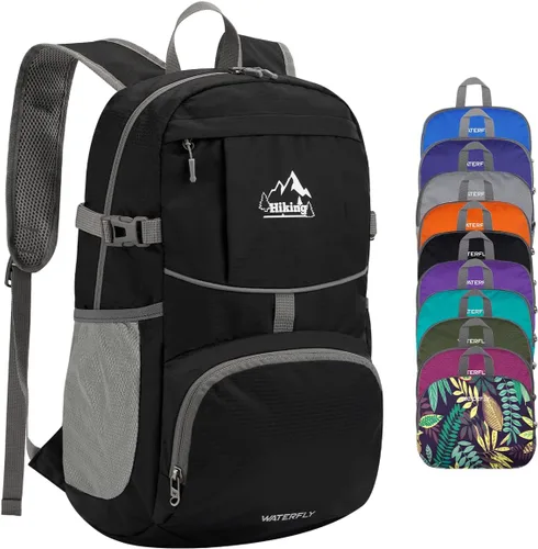 WATERFLY Mochila de senderismo plegable: mochila de día de 25L ultra ligera para mujer y hombre - pequeña mochila plegable compacta para deportes al