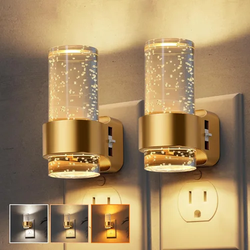 Miniatura 45 de Luces nocturnas que se enchufan a la pared, luz nocturna que cambia de color con enchufe giratorio, sensor de luz del atardecer al amanecer y brillo