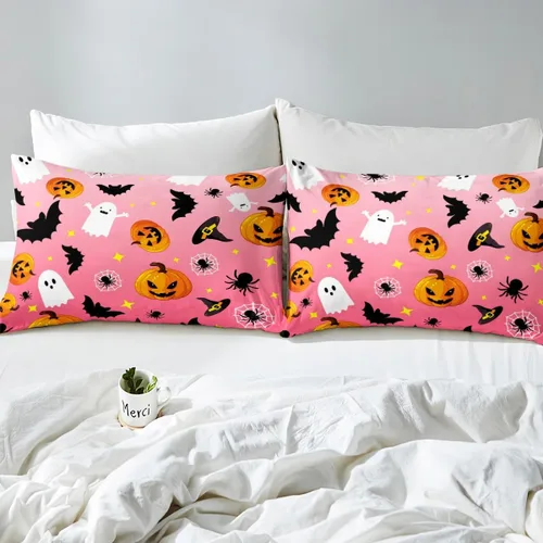 Miniatura 4 de Manfei Juego de sábanas de Halloween tamaño individual, juego de ropa de cama de farol de calabaza fantasmas para niños y niñas, decoración