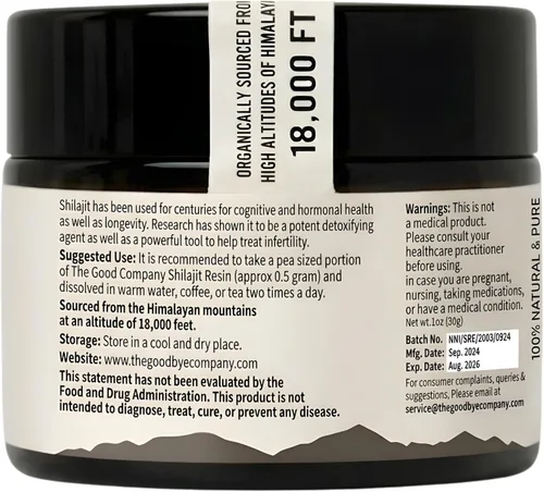 Miniatura 2 de The Goodbye Company Resina pura Shilajit – Orgánica con más de 85 oligoelementos y ácido fúlvico puro; para hombres y mujeres, impulso de energía