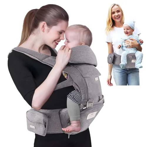 Miniatura 9 de FRUITEAM Portabebés de recién nacido a niño pequeño, taburete de cintura certificado de seguridad con asiento de cadera, portabebés ergonómico 6