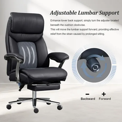 Miniatura 5 de Silla de oficina grande y alta, silla de oficina ejecutiva de asiento ancho con soporte lumbar y reposacabezas, silla de escritorio ergonómica