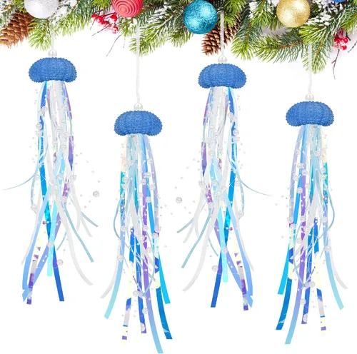 Adornos de Navidad de Medusas Colgantes 4 Piezas para Adornos de Árbol de Navidad, Fiesta Temática de Sirena y Decoraciones de Fiesta Bajo el Mar,