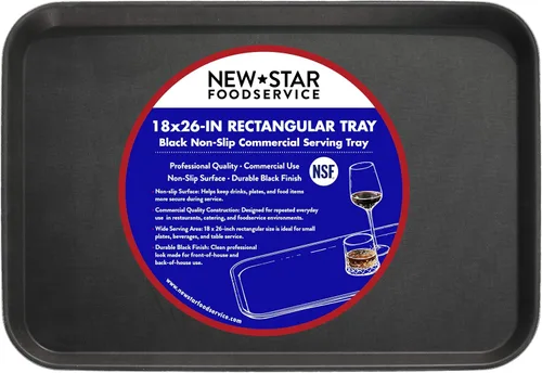 New Star Foodservice Bandeja antideslizante de grado restaurante, plástico, forro de goma, rectangular (negro, 18 x 26 pulgadas)