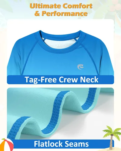 Miniatura 5 de Camiseta de natación de manga larga UPF 50+ para niños, paquete de 1 o 2 unidades de protección solar UV Rash Guard, camisetas de agua SPF