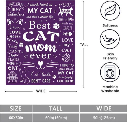 Miniatura 2 de Mosslink Manta de Mamá Gatuna 60"x50", Regalos para Amantes de los Gatos para Mujeres, Regalos de Gatos para Amantes de los Gatos, Regalos de Mamá