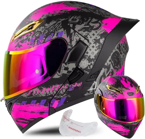 Miniatura 12 de Casco de cara completa abatible para motocicleta con doble visera solar, aprobado por ECE/DOT, casco de motocross para scooter, turismo, bicicleta