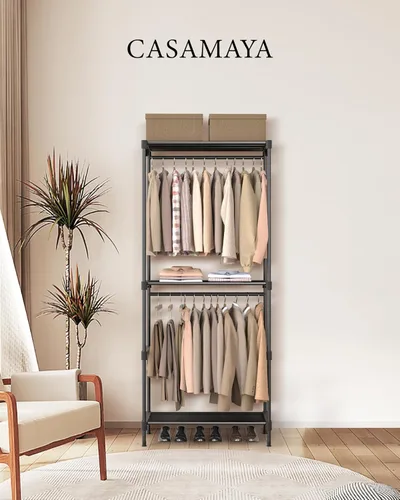 Miniatura 2 de CASAMAYA Perchero de ropa, armario portátil, armario guardarropa de 27.6 pulgadas, organizador de almacenamiento de ropa con estantes y 2 barras