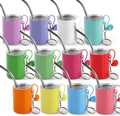 Miniatura 12 de AGH Mini vaso de shot de 3 onzas con popote y tapa, de acero inoxidable de colores, vasos de sublimación de doble pared con aislamiento al vacío, 6