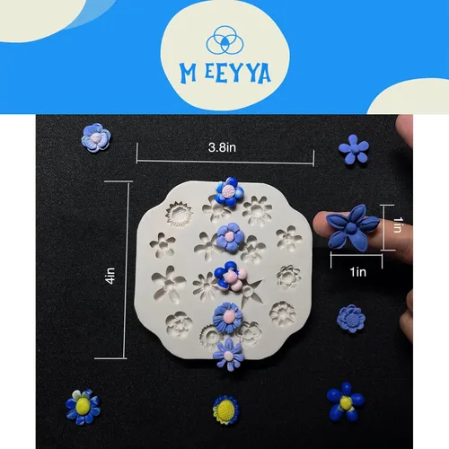 Miniatura 6 de Moldes de arcilla polimérica de flores, 2 moldes de arcilla polimérica para la fabricación de joyas, moldes de silicona en miniatura de margaritas