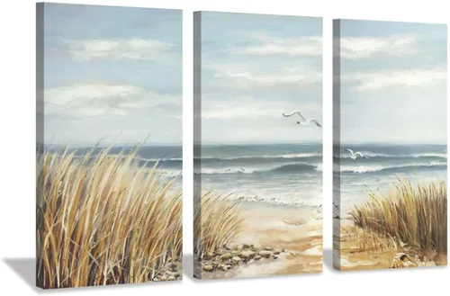 Miniatura 18 de Hardy Gallery Arte de Lienzo de Pared de Playa Costera: Obra de Arte de Sendero a la Orilla Pintura sobre Lienzo para Oficina o Dormitorio
