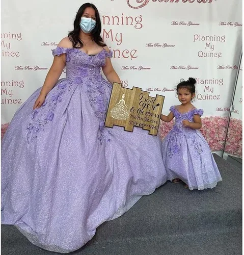 Miniatura 10 de Ftupza Preciosos vestidos de quinceañera florales 3D vestidos de tul hinchados para mujeres fuera del hombro vestido de fiesta largo FFtu09