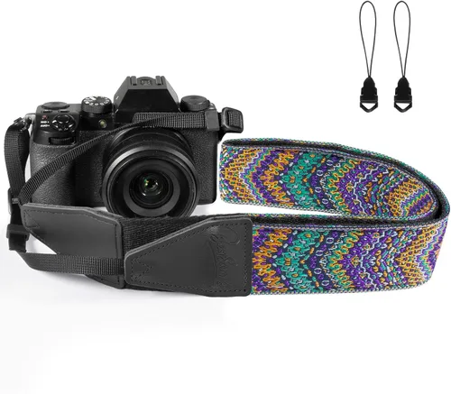 Miniatura 8 de Correa para cámara, tejido jacquard de 2 pulgadas, correas de hombro para todas las cámaras DSLR, hombres y mujeres, fotógrafos Azul Jacquard.