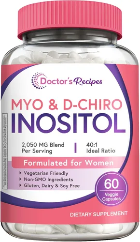 Doctor's Recipes Suplemento de inositol para mujeres, cápsulas de mio-inositol y D-Chiro inositol de 2050 mg por porción, mezcla ideal 40:1, 60
