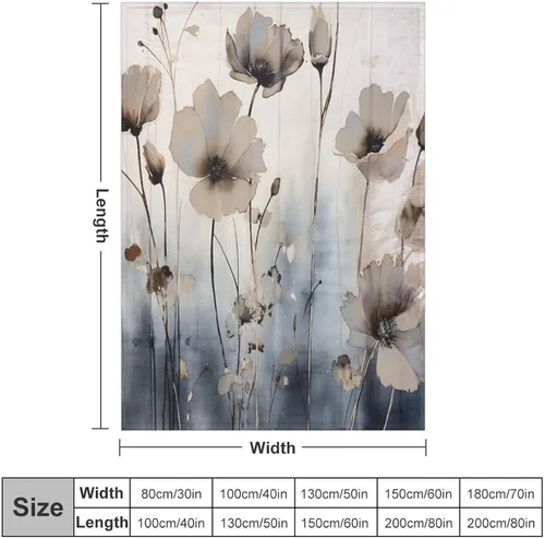 Miniatura 2 de Manta decorativa de flores beige, blanco crema, blanco, azul, gris, flores anchas, manta suave de 30 x 40 pulgadas, manta de franela para sofá