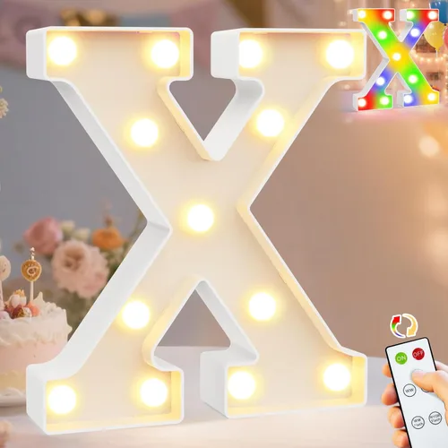 Miniatura 10 de Pooqla Letras con luces LED de marquesina, letras decorativas iluminadas en blanco cálido y blanco frío, letras del alfabeto iluminadas para niños