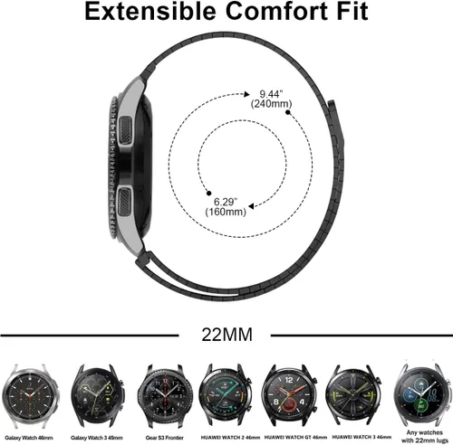 Miniatura 8 de Compatible con Galaxy Watch 1.811 in/Galaxy Watch 3 1.772 in/Gear S3 Frontier Classic Band 0.866 in Acero inoxidable malla metálica Loop Correa
