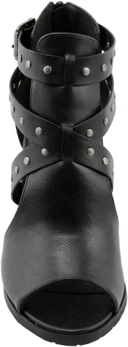 Miniatura 8 de Milwaukee Leather MBL9454 Sandalias de tacón negro con correa tachonada con tacón de plataforma para mujer