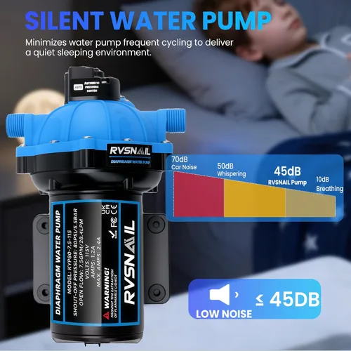 Miniatura 3 de Bomba de agua dulce de diafragma de 5 cámaras de 110 V, 7.5 GPM, 80 PSI, bomba de refuerzo autocebante con interruptor de presión resistente