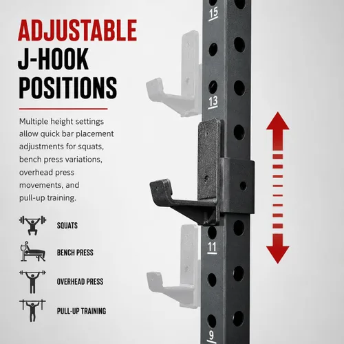 Miniatura 5 de Valor Fitness Barra de dominadas para sentadillas con ganchos en J y almacenamiento de platos de 2 pulgadas, soporte resistente para gimnasio