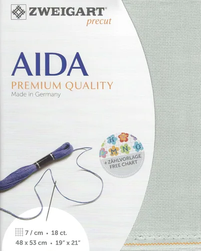 Wizardi Fein-Aida 3793/718 Gris Confederado. Lona de costura, tela de punto de cruz, paño de bordado, lienzo de aguja. 100% algodón. Zweigart