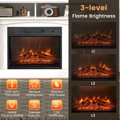 Miniatura 5 de Tangkula Soporte de TV con chimenea para televisores de hasta 65 pulgadas, consola de TV con chimenea eléctrica con control remoto, protección Blanco