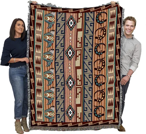 Pure Country Weavers - Manta con fetiches - Inspirada en nativos americanos del suroeste - Manta tejida de regalo, algodón, 72x54, fabricada en EE.UU