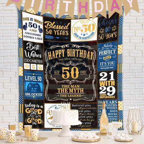 Miniatura 3 de Regalos de cumpleaños 50 para él, manta de cumpleaños 50 para hombres con caja de regalo, regalo de cumpleaños de 50 años para hombres que cumplen