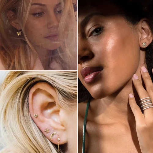 Miniatura 3 de 68 pares de aretes de oro para mujer, paquete múltiple, hipoalergénicos, surtidos para niñas, múltiples piercings, circonita cúbica, perla