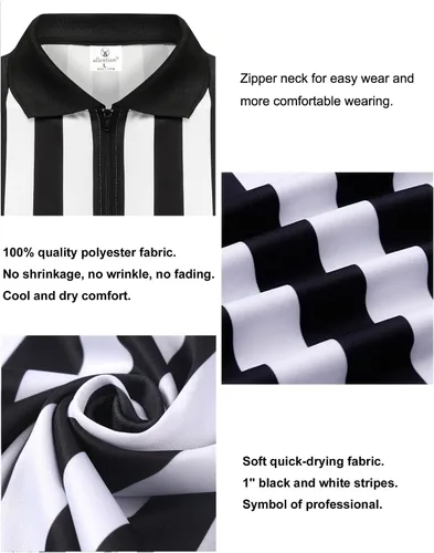 Miniatura 4 de Referee Shirt for Men, Black Stripe Umpire Jersey, Zipper Basketball, Football, Soccer Ref Uniform