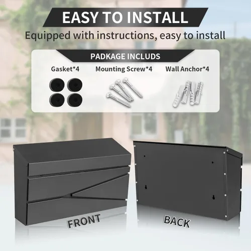 Miniatura 4 de Ydocabinit Buzón de montaje en pared, buzón de gran capacidad para casa, caja de correo metálica de acero galvanizado a prueba de óxido, buzones