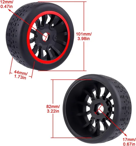 Miniatura 2 de HobbyPark Neumáticos y ruedas hexagonales de 0.669 in prepegados 42/100 2.9 con cinturón y ruedas RC Street con inserciones de espuma para carreras