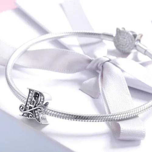 Miniatura 42 de BETTY&SARAH dije de plata esterlina 925 con forma de letra, para pulseras Pandora, letra del alfabeto, joya, regalo para mujer