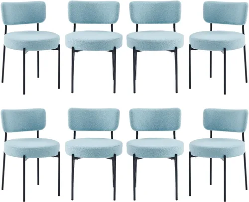Miniatura 15 de Juego de 2 sillas de comedor negras Stabrech, sillas de comedor con respaldo curvo, sillas de comedor modernas de bouclé tapizadas para la sala