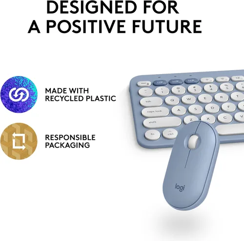 Miniatura 11 de Logitech Pebble 2 Combo para Mac, Teclado y Mouse Inalámbricos, Delgado, Silencioso y Portátil, Personalizable, Mouse y Teclado Bluetooth, Azul tonal