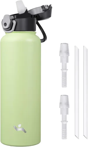 Miniatura 43 de Konokyo Botella de agua aislada de 22 onzas con pajilla, asa de transporte, verde militar