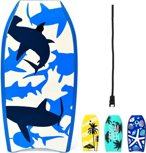 Miniatura 16 de GYMAX Tablas de Bodyboard para Playa, Tabla de Bodyboard de 33"/37"/41" con Núcleo de Espuma EPS, Cola en Media Luna, Doble Canal y Correa