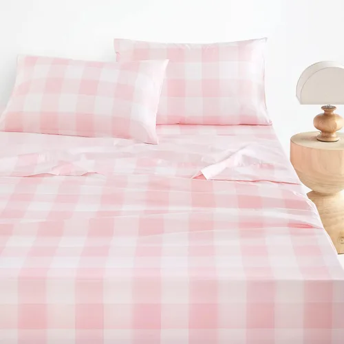 Wake In Cloud - Sábanas de cuadros a cuadros, juego de sábanas de 4 piezas, ropa de cama estética geométrica a cuadros a cuadros, bolsillo profundo,